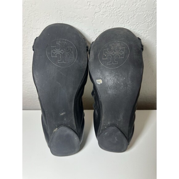 TORY BURCH Ambrose Ballet Flat Black Leather Gold Logo Slip On Stretch Shoes 8.5 - Picture 13 of 14